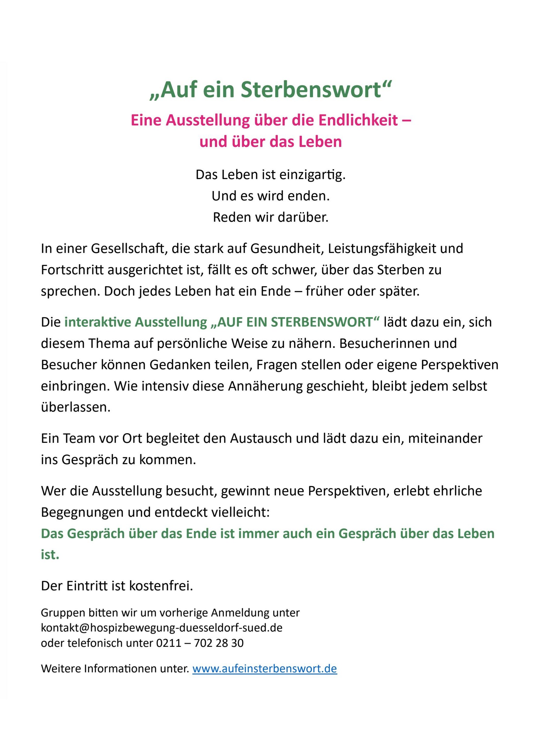 Austellung Auf ein Sterbenswort-Flyer