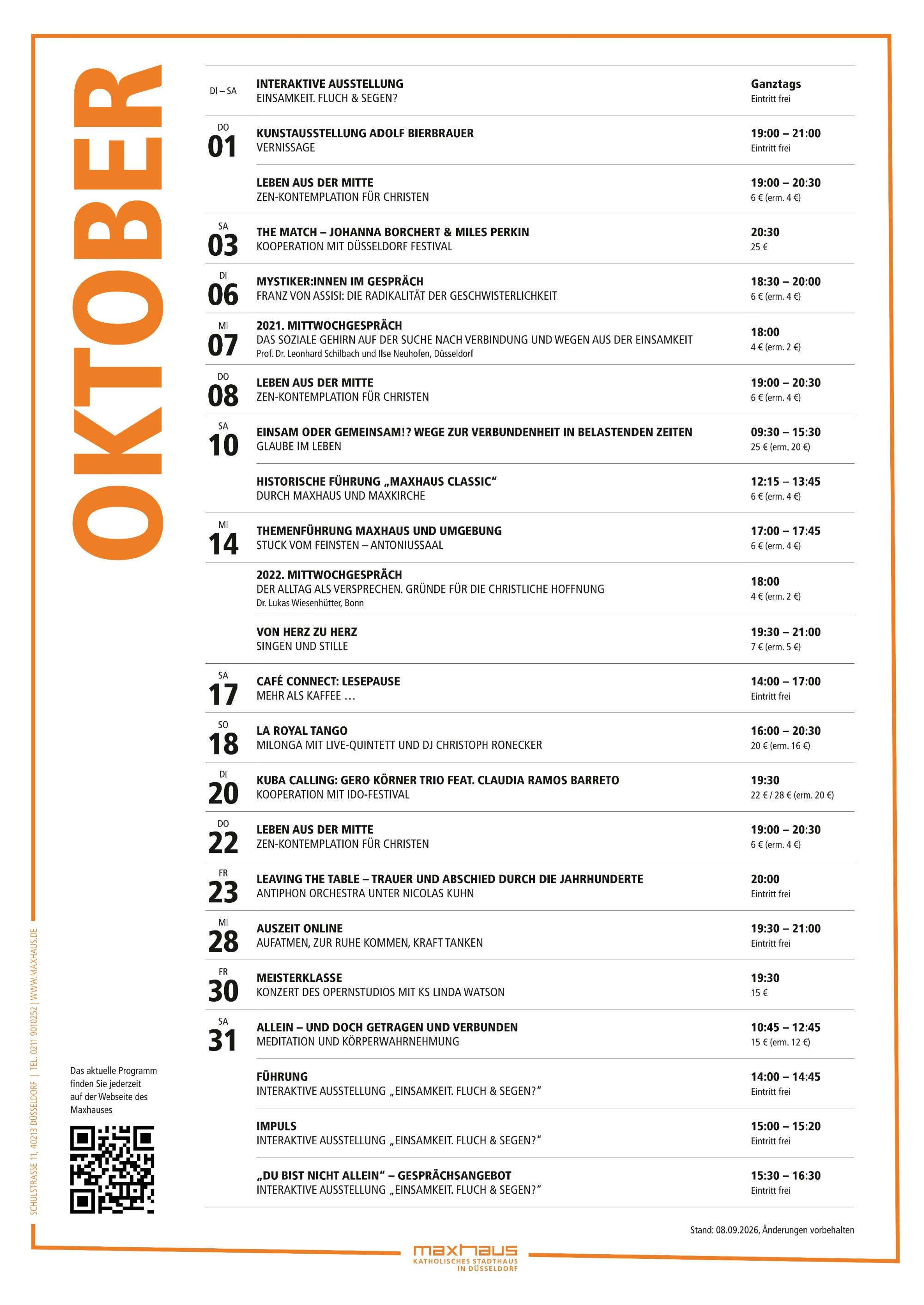 Maxhaus - Veranstaltungen Oktober 2026